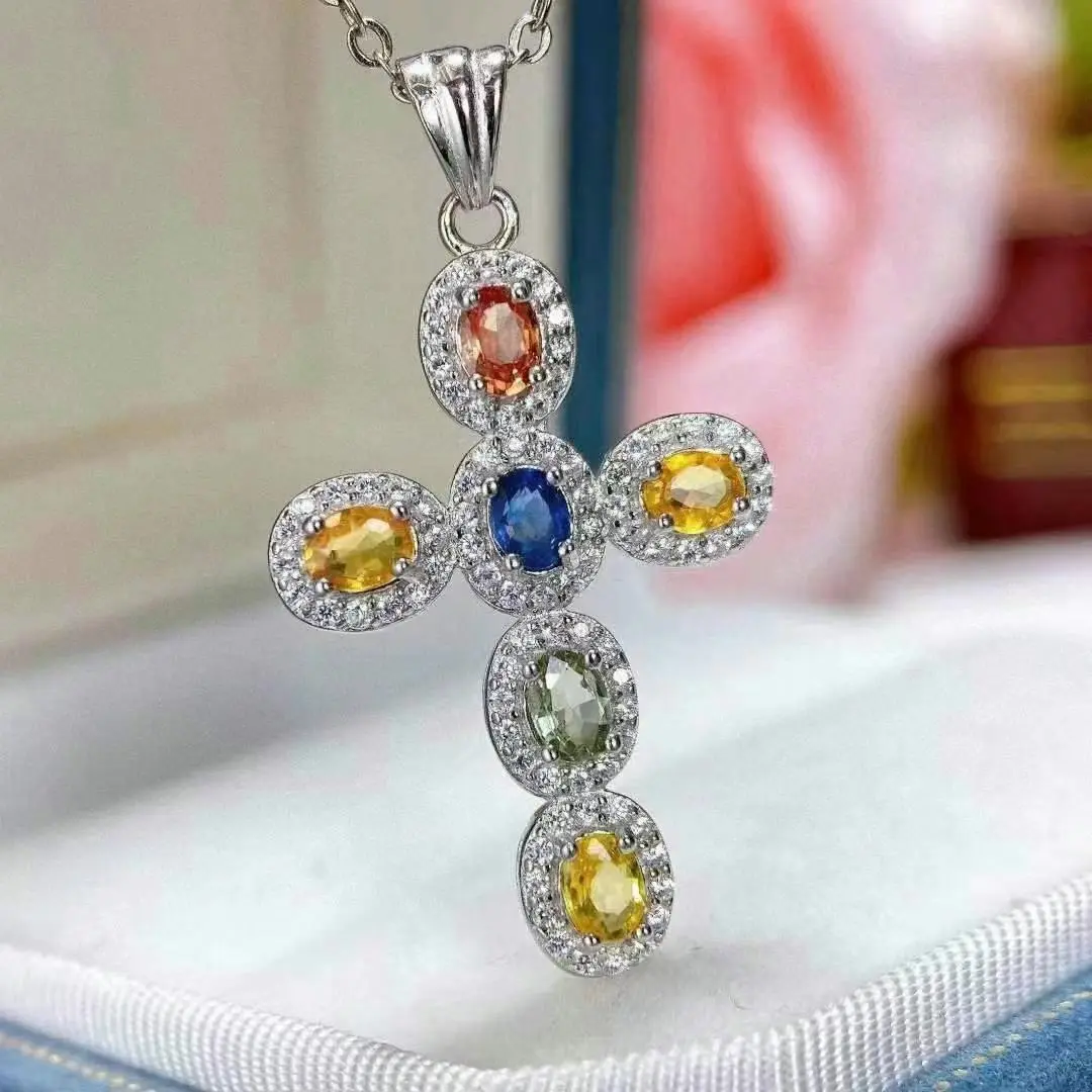 New Colored Blue Treasure Pendant Starry Sky Series Natural Color Sapphire Composite Pendant