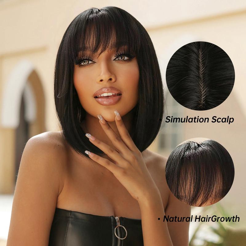 Product Introduction of Bob Short Straight Synthetic Wigs with Bangs Black Hair Wigs for Women Daily Cosplay Party Wigs Heat Resistant 16