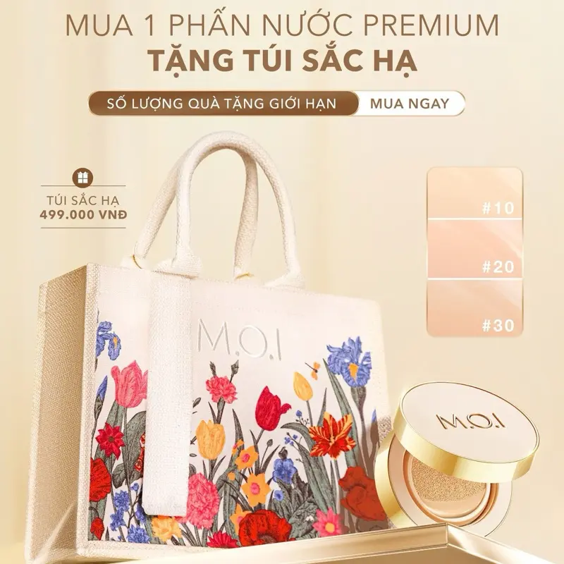 Túi cói sắc hạ đựng mỹ phẩm trang điểm MOI Iconic Da PU Bag Nam Nhung Kem 1