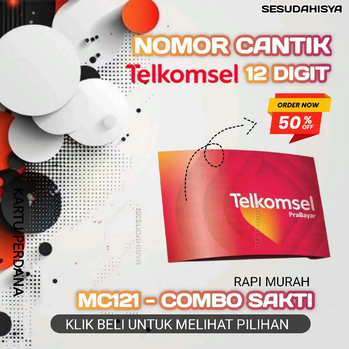 NOMOR CANTIK TELKOMSEL 12 ANGKA KARTU PERDANA TELKOMSEL SERI MC121 COMBO SAKTI RAPI - BISA DIGUNAKAN DI SELURUH INDONESIA