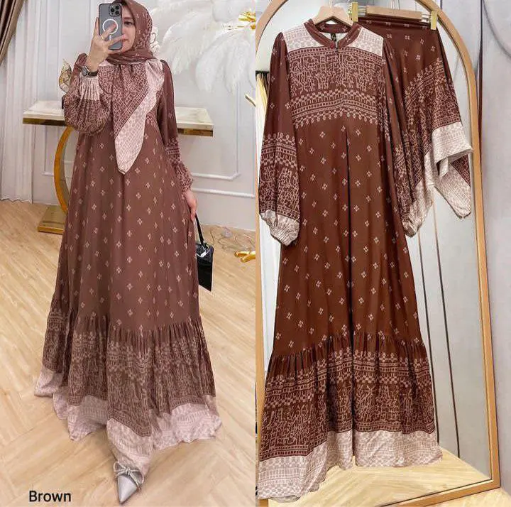 Gamis set Hijab ORIGINAL RAYON DIAMOND. Tebal adem motif BEST SELLER 5