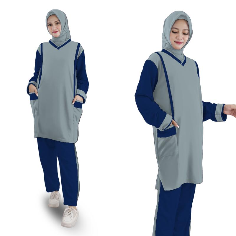 LM 17561-17569 Baju Setelan Wanita TUNIK MUSLIMAH SET JUMBO Tunic Bahan Babyterry Premium Big Size XL-XXXL 2