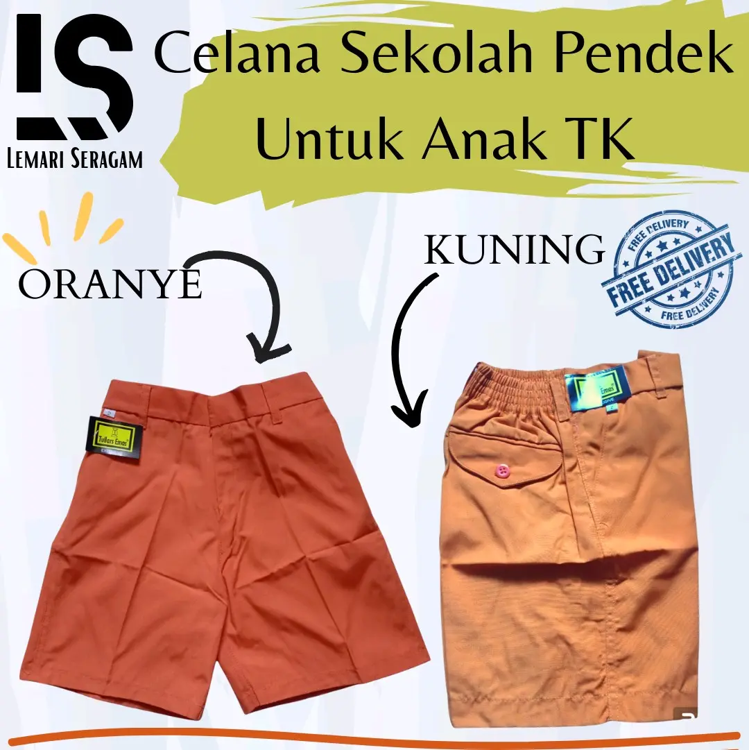 Celana Sekolah Pendek Anak TK Warna Oranye & Kuning - Model Terbaru Seragam