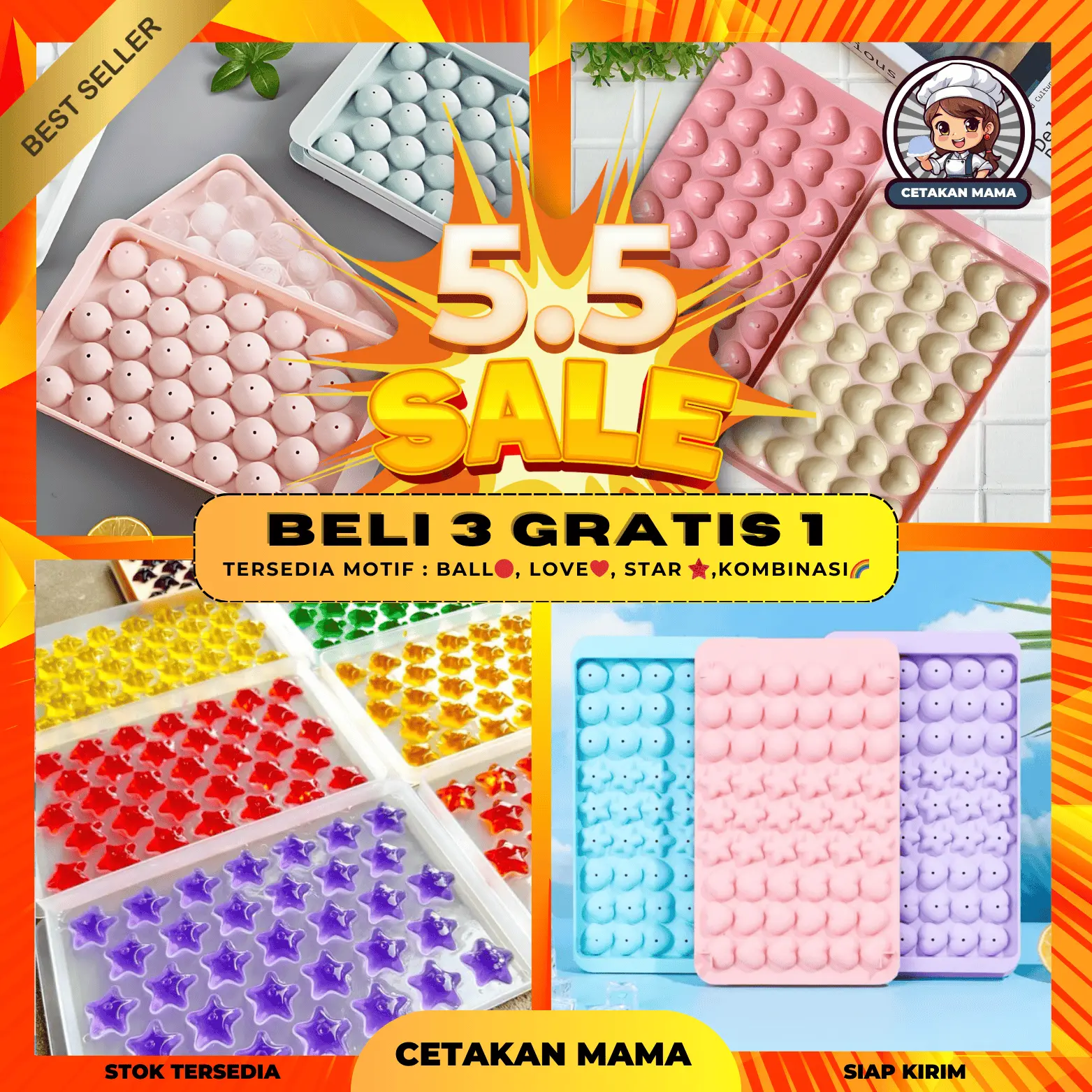 [BELI 3 GRATIS 1] Cetakan Jelly dapat 4 pcs (Ball, Love, Star, Flower) Cetakan Jelly Viral Murah Plastik Kitchenware