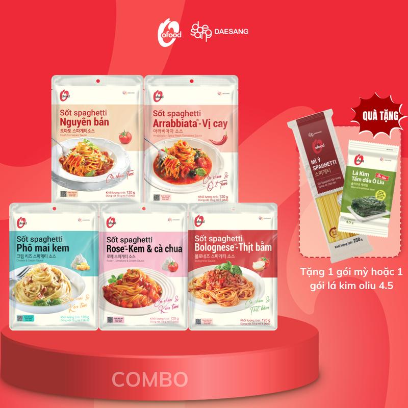 Tặng mỳ & lá kim oliu 4.5 Set 5 gói sốt Spaghetti O'Food 120g tiện lợi ngon như nhà hàng