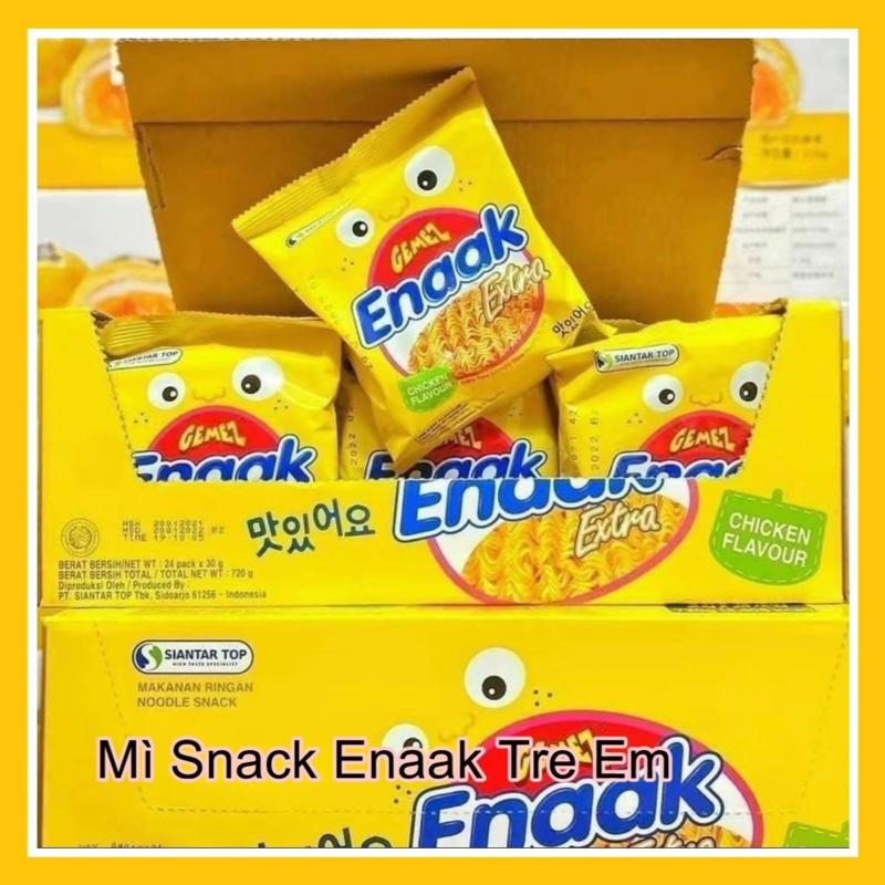 Thùng Mì Sanck Trẻ Em Ăn Liền ENAAK 24 gói x 30gr, vị cay và không cay, Bánh snack ăn liền, đồ ăn vặt