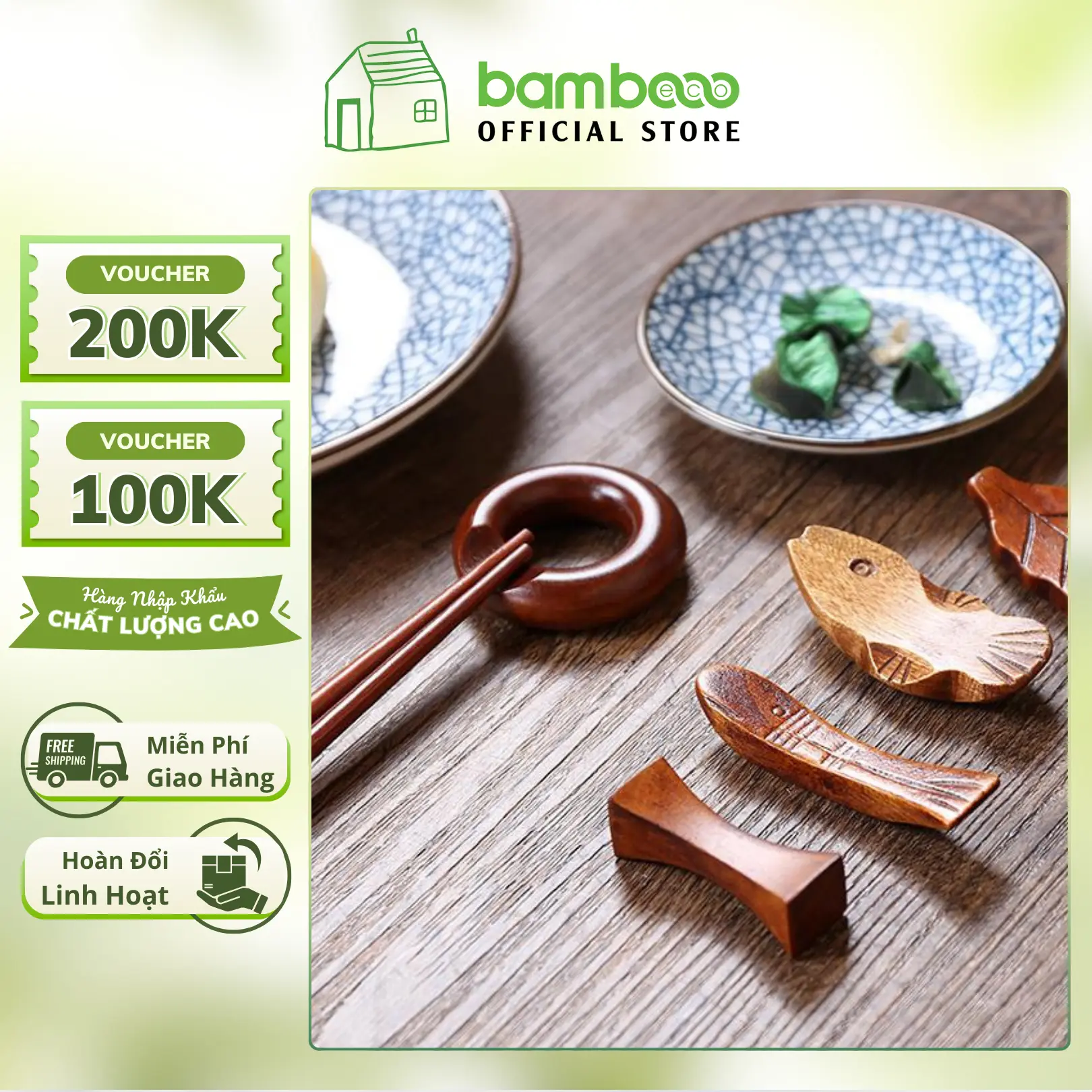 Gác đũa gỗ BAMBOOO ECO nhiều mẫu trang trí bàn ăn