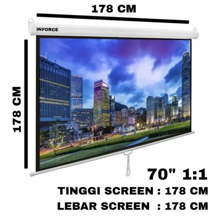 WALL SCREEN INFORCE PROJECTOR 70 1:1 LAYAR PROYEKTOR MANUAL GANTUNG (1780X1780)