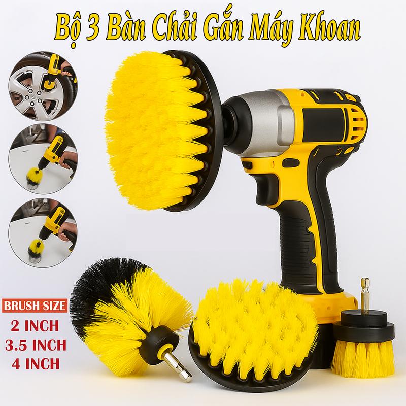 [Bộ 3 Đầu] Combo Đầu Chải Gắn Máy Khoan, Đầu Cọ Vệ Sinh Chà Rửa Xe Và Sàn Nhà Đa Năng Phù Hợp Với Mọi Loại Máy Khoan, Dụng Cụ Vệ sinh Thông Minh