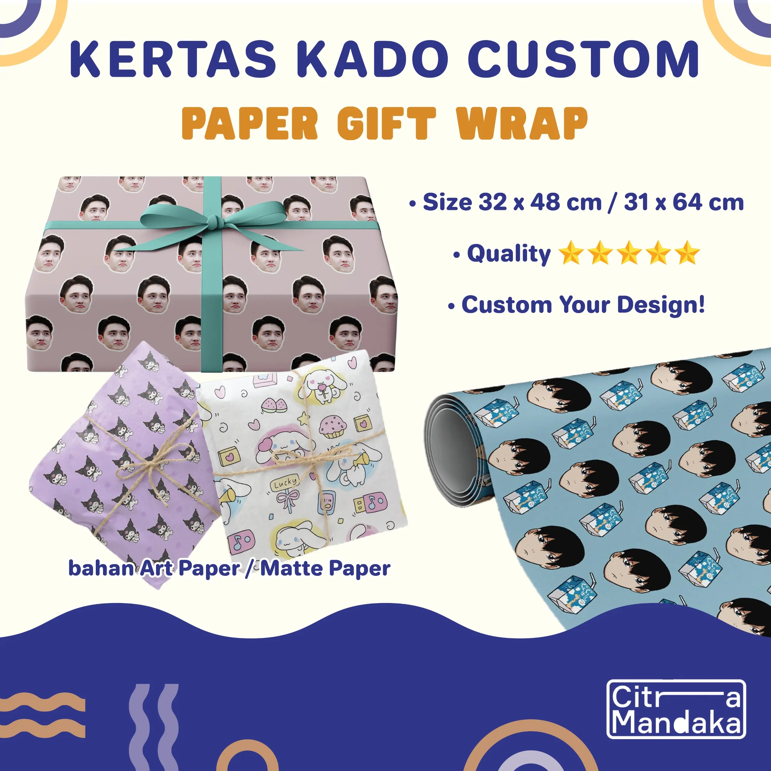 Kertas Kado Custom Foto Muka Wajah Tulisan Free Design