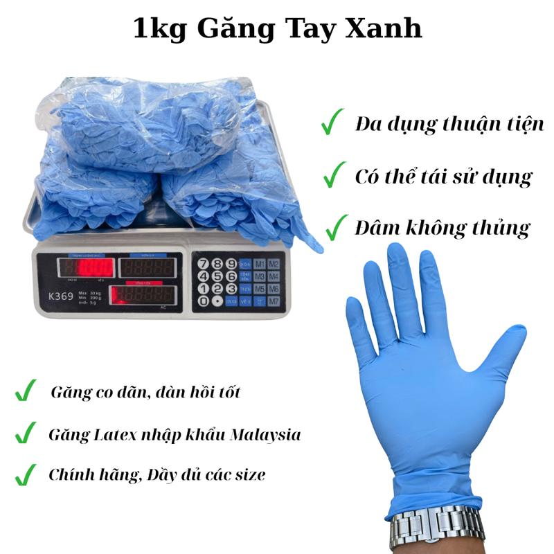 1Kg Găng tay y tế Nitrile xanh trắng bao tay y tế chuyên dùng cho phòng khám Spa phun xăm thẩm mỹ