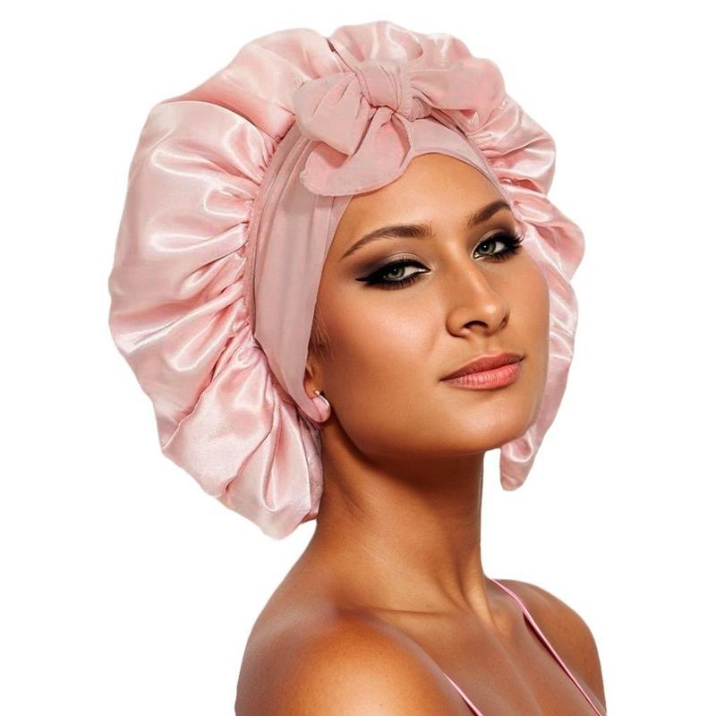 Product Introduction of 1 PC Satin Bonnet Silk Bonnet for Sleeping Women Hair Bonnet Night Sleep Cap Scarf wrap for Curly Hair with Tie Band 2
