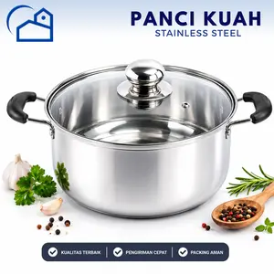HOMESTATION - Panci Kuah 18CM 20 CM / Panci susu Stainless Steel Panci Kuah Tutup Kaca Serbaguna Anti Karat GSF Dapur Kitchenware