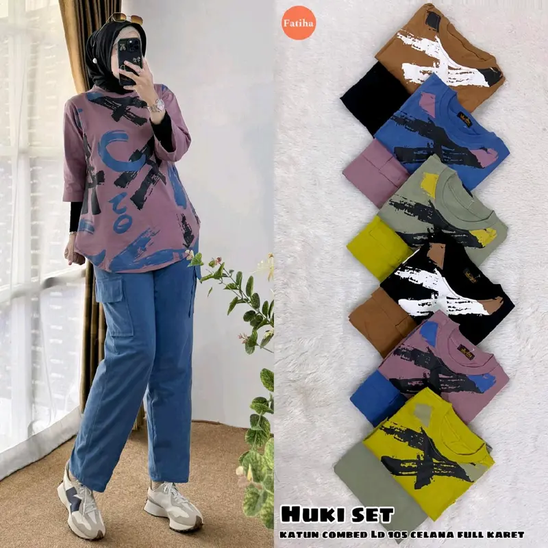 Huki set by Fatiha//setelan//wanita//atasan+celana//combed//Agustus 7