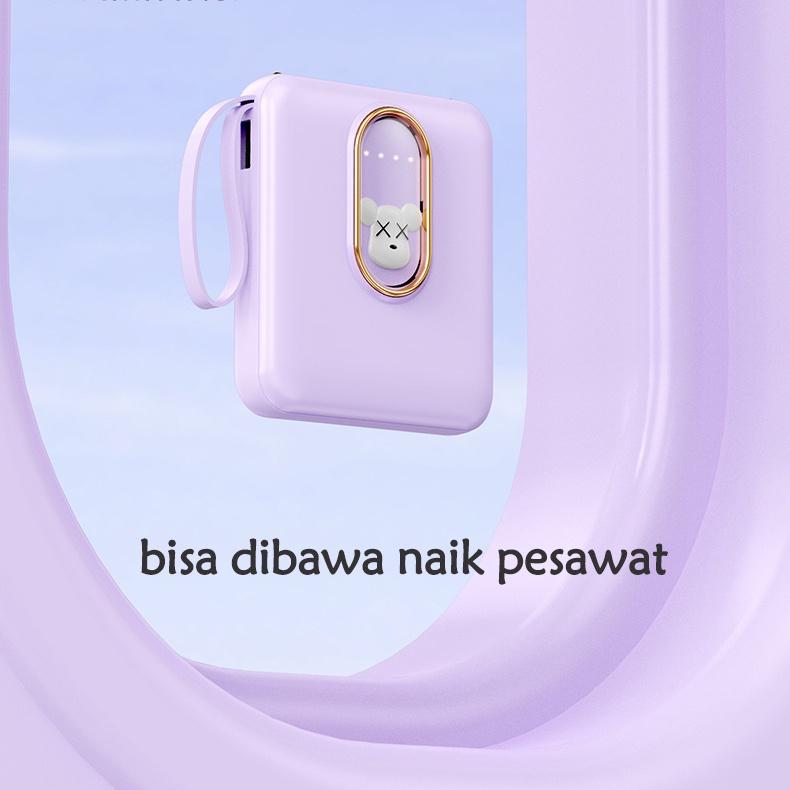 PowerBank Mini 20000mAh Ultimate Backup Battery Cute Kaws Good Quality with 4 Charging Cable Fast Charge 20000mAh Powerbank Charger for Samsung iPhone Jam Pengisian Cepat 2.0
