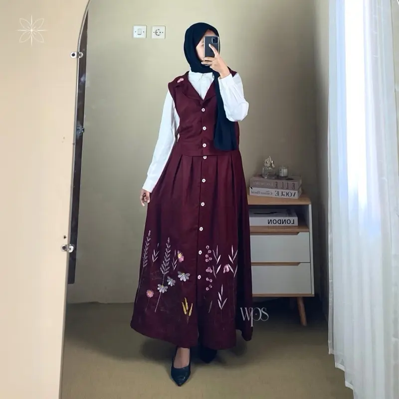 WPS Aster – Setelan Rok & Vest Linen Aesthetic Cewek Hijab Friendly 3