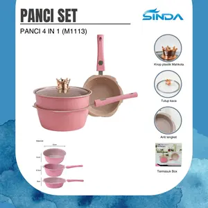 Sinda Panci MPASI Bayi 1 Set 3 Pcs Free Kukusan Cooting Granit Wajan Keramik Food Grade M1113 Set 3PCS  Diameter 20cm Tinggi 8cm 8,5cm