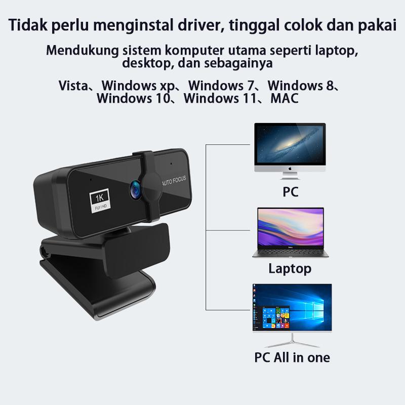 Kamera 1080P untuk laptop/PC, kamera USB komputer, konferensi video langsung, HD, dengan mikrofon bawaan. 6