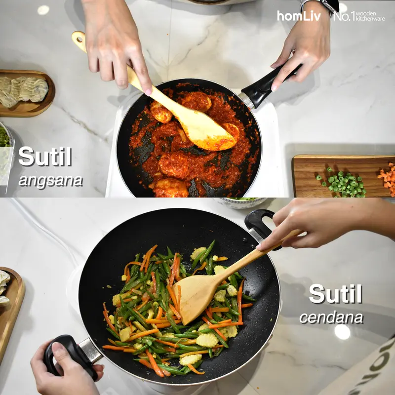 homLiv Sutil Kayu Legaran Angsana Cendana Montana Alstonia Wood Spatula Alat Masak Food Grade Kitchenware 4