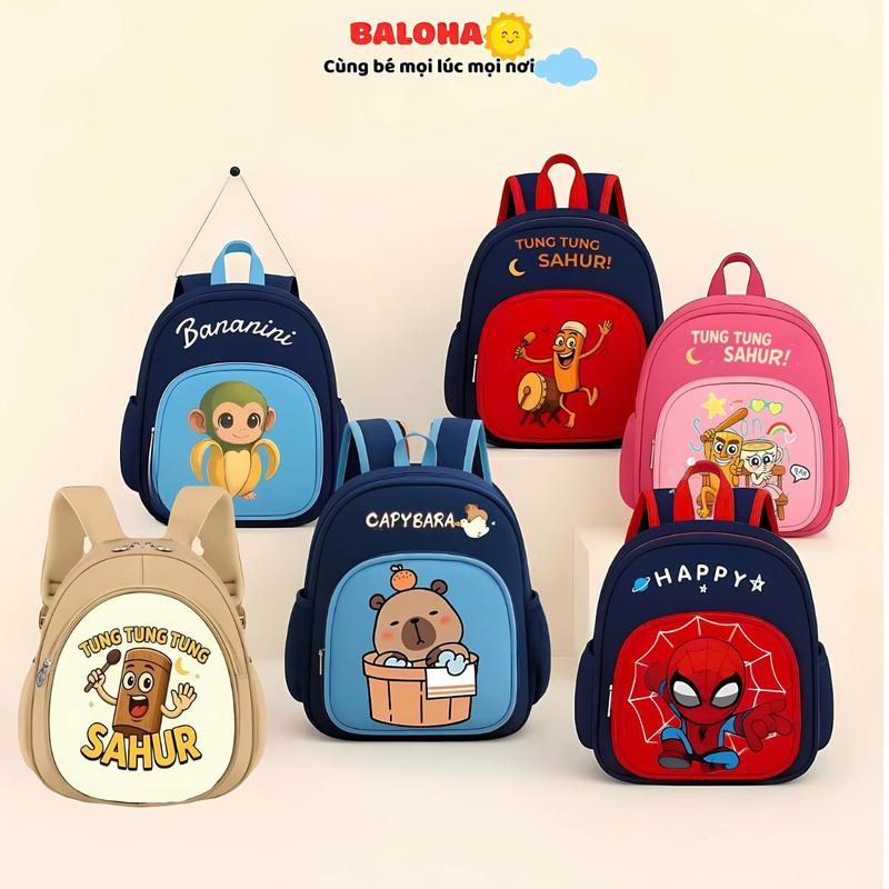 Balo đi học mẫu giáo 1-5 tuổi, mầm non cho bé trai bé gái siêu nhẹ, mềm mại, họa tiết dễ thương siêu nhân công chúa HAB223, HAB246