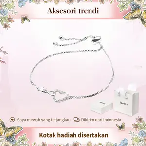 Gelang Wanita Rantai Perak Anti Karat - Gelang Tangan Love Simple Fashion Bangle Aksesoris Perak perhiasan wanita