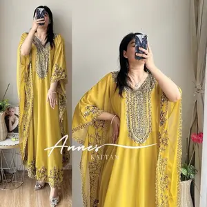 (KAFTAN SAJA) Raline Kaftan Ceruty Babydoll Premium Kajian Lebaran - Busana Muslim Wanita Mewah Kondangan (MENERAWANG)