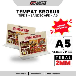 Tempat Brosur A5 Akrilik Tebal 2mm | Display Acrylic Tent Card 2 Sisi Landscape | Stand QRIS Barcode Meja