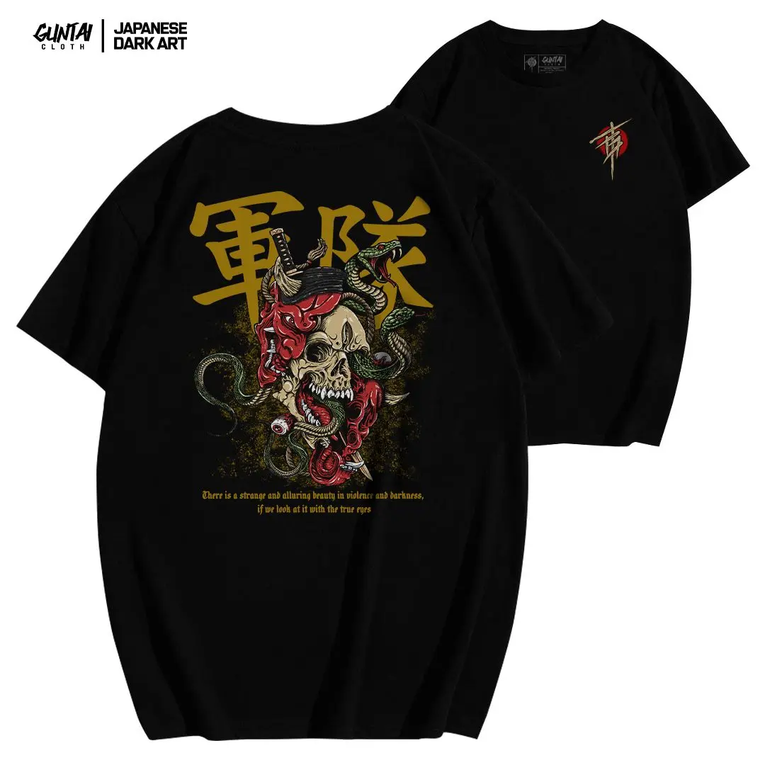 Guntai T-Shirt Jepang TRUE TENGU Kain Combed Sablon Soft Kaos Lembut Merah Nyaman Pria Rib Distro Art Tangan pendek