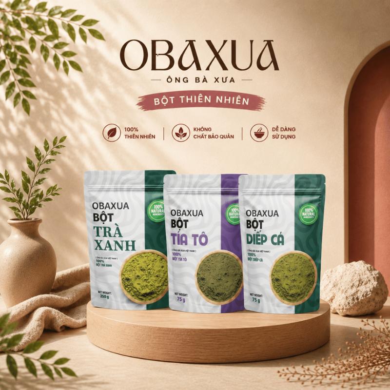 OBAXUA Combo Thảo Mộc Xanh (Trà Xanh Diếp Cá Tía Tô) 75g/túi