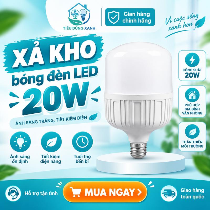 Bóng Đèn LED 20W Tiết Kiệm Điện, Hàng Ngẫu Nhiên, Số Lượng Có Hạn