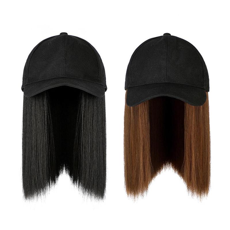 Fashion wig, black hat, hat, long wig, baseball cap, long straight hair, hat with wig m8j9 3