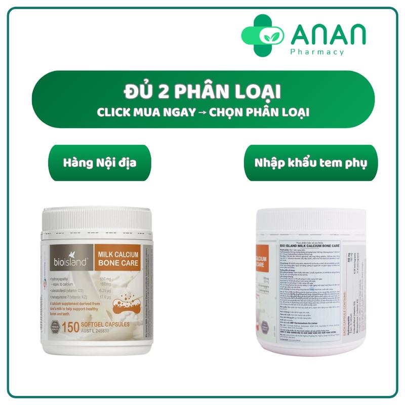 Canxi Bioisland Bone Care - Canxi bầu hữu cơ từ sữa 160mg viên  lọ 150v  