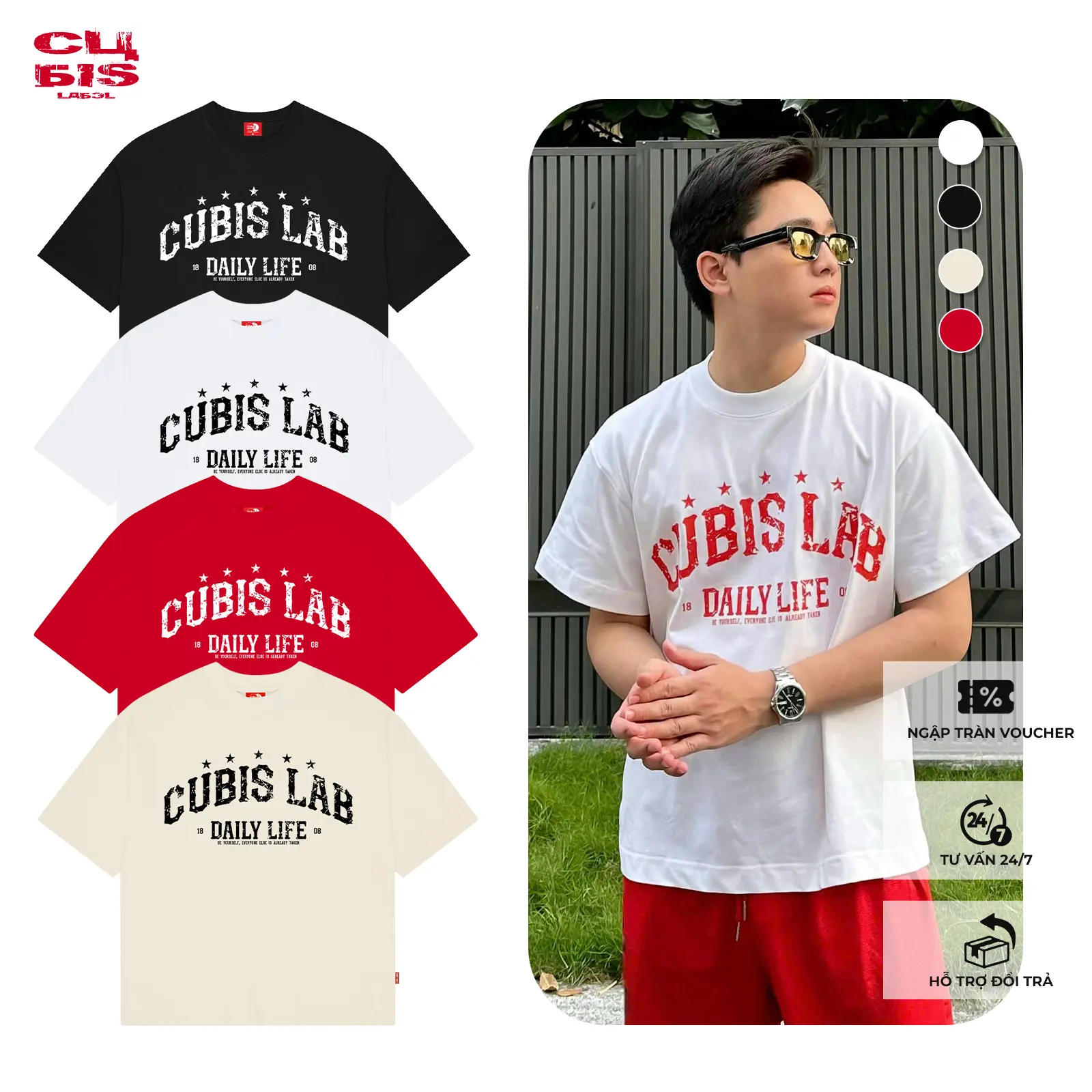 Áo thun Basic Logo Ver2 Cotton Local Brand Unisex Nam Nữ Form Boxy Cubis Label Menswear Cổ Tròn Top Đen xl shirt