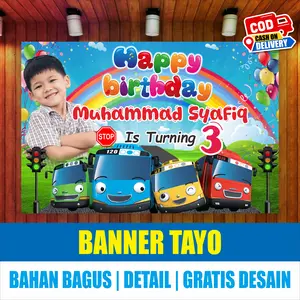 Spanduk Ulang Tahun Tema Tayo | Banner Ulang Tahun | Spanduk Ultah | Backdroun Ulang Tahun | Bus Tayo