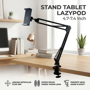 Permata Mall- MAMEN Stand Tablet Lazypod Metal Holder Desk Clamp 4.7-7.4 Inch - MM4