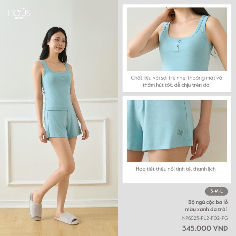 [KOL NOUS MOM] MOM5 Bộ quần áo ngủ cộc ba lỗ, chất liệu co giãn đã chiều, thoáng mát BST T5