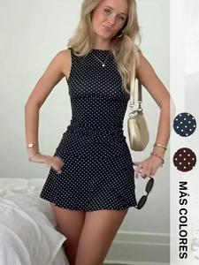 Vestido sin mangas Waveless Y2K, con estampado de lunares, estilo ajustado, perfecto para uso casual, moda moderna para mujeres