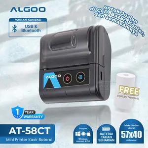 ALGOO Mini Printer Thermal Struk Nota Portable 58mm Bluetooth Dengan Baterai