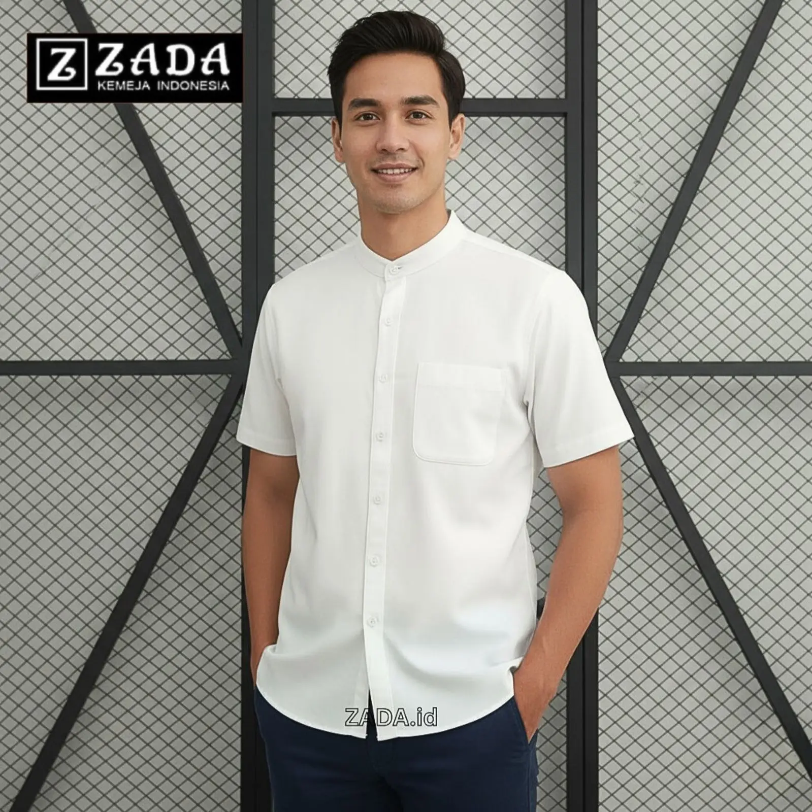ZADA Kemeja Kemko Polos Pria Lengan Pendek Basic Katun Kerah Shanghai Premium Kasual Model Modern Bahan Adem Nyaman