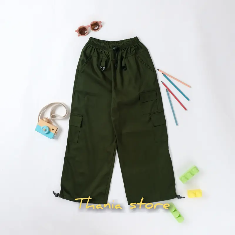 Paket 3pcs celana ROSE cargo anak perempuan Korean style usia 1-13 tahun katun Abu Hitam Pink Bunda 3