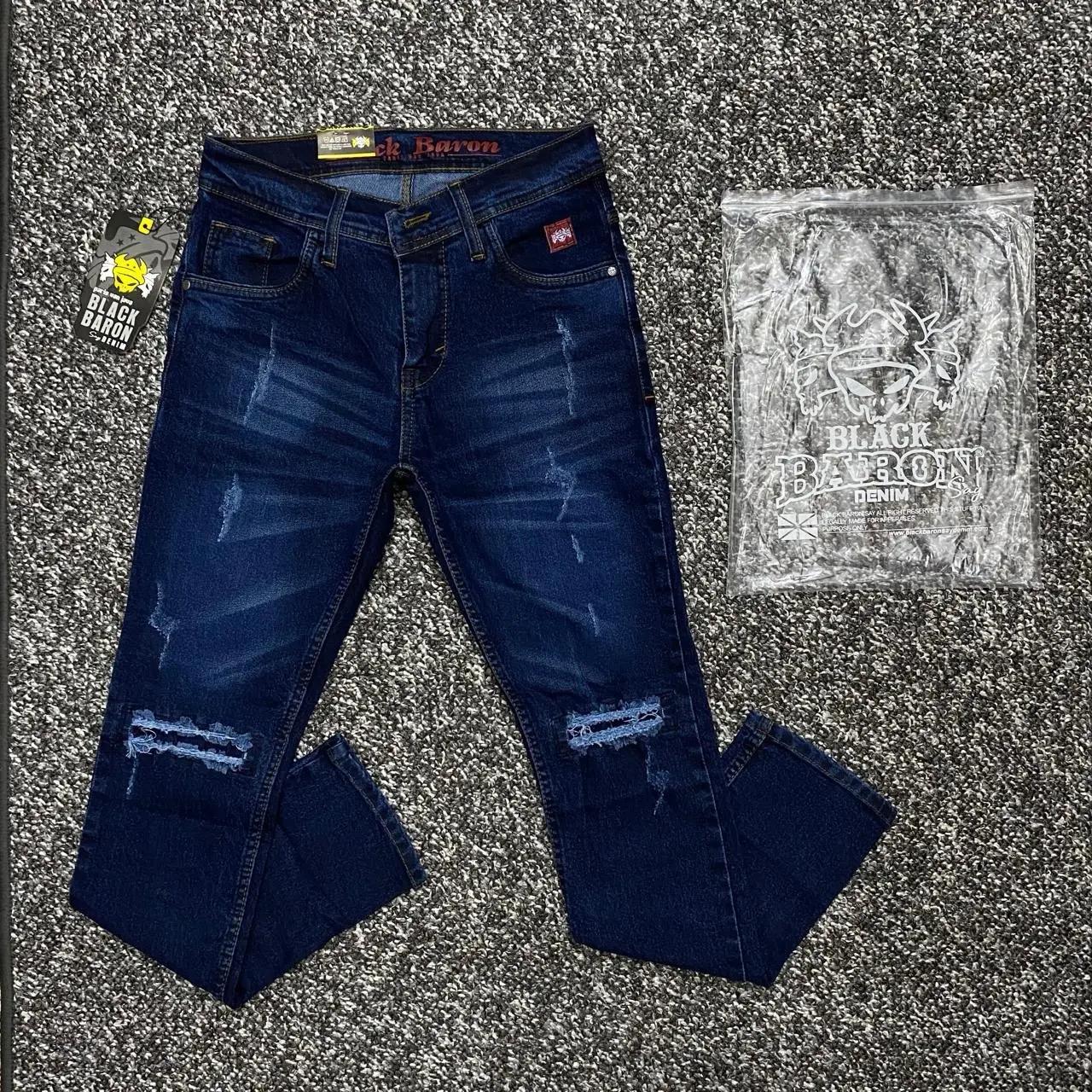Celana Jeans Panjang Sobek Pria BLACK BARON 28-33  Biru  Denim Slimfit Stretch Distro Cowok Dewasa