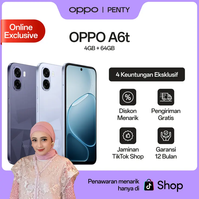 [PENTY APPROVED] OPPO A6t 4GB/64GB Online Exclusive Smartphone [Snapdragon 685, 6500mAh Large Battery, 120Hz Ultra High Refresh Rate]