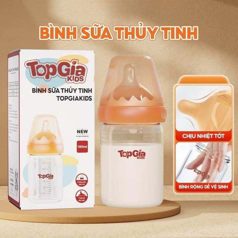   CAM Bình sữa TopGiaKids bình sữa thuỷ tinh cao cấp 180ml miệng bình rộng dễ vệ sinh an toàn mềm mại chống sặc cho bé. Có núm ti thay thế. giấy  topgia miếng  lót  thấm  sữa  topgia máy  hâm  sữa  topgia máy  hâm  sữa  topgia máy  hâm  sữa  topgia 