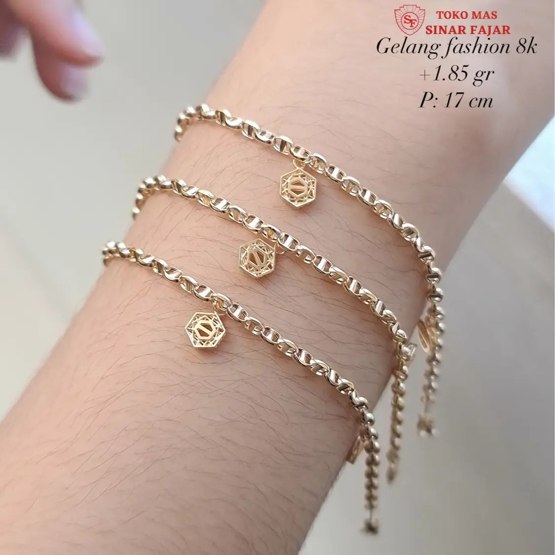Gelang Tangan Rantai Variasi Hexagon Kadar 8k/37.5% Kadar Muda Mulai 1.85gr