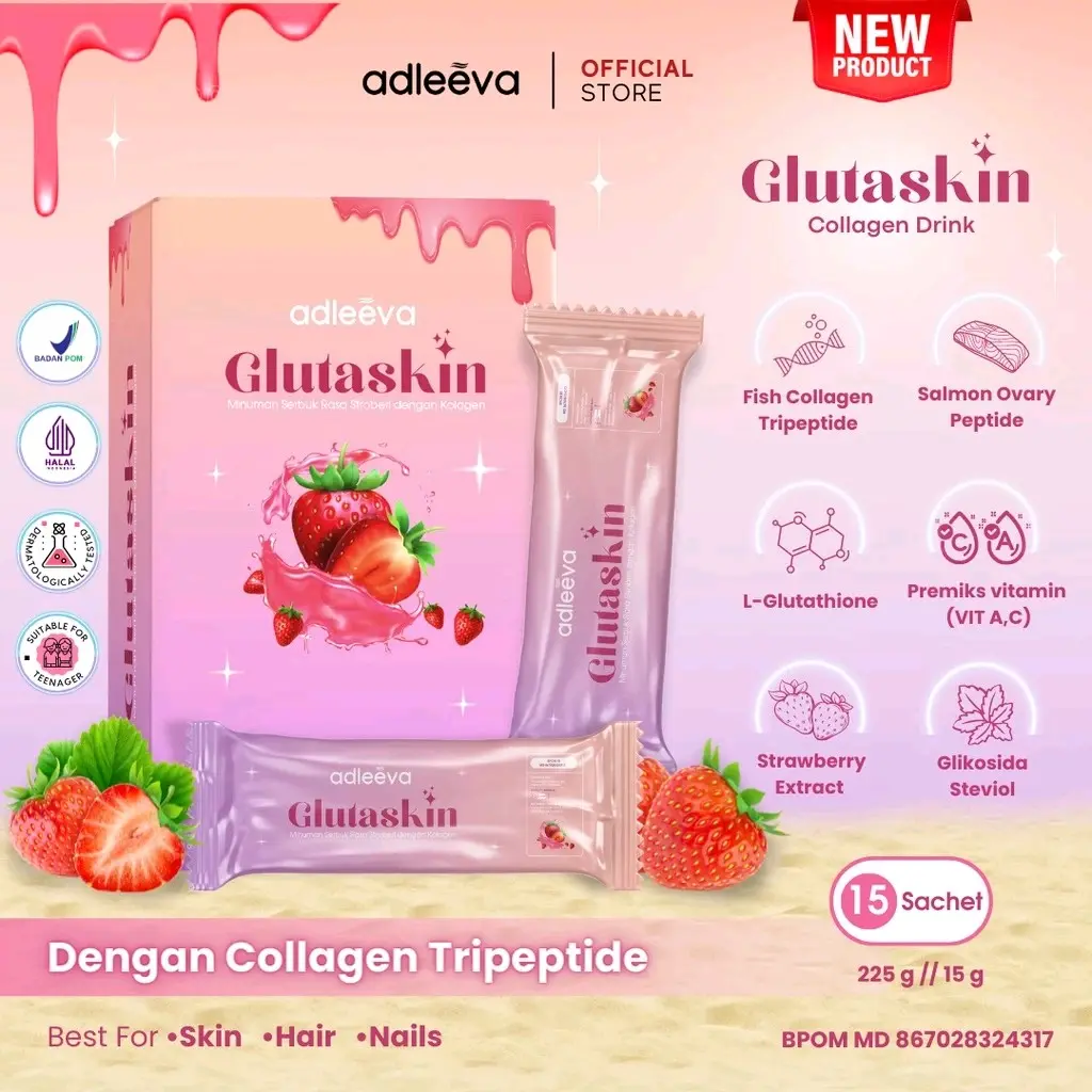 Adleeva Glutaskin Collagen Drink | With Collagen Tripeptide | Minuman Kolagen Pemutih