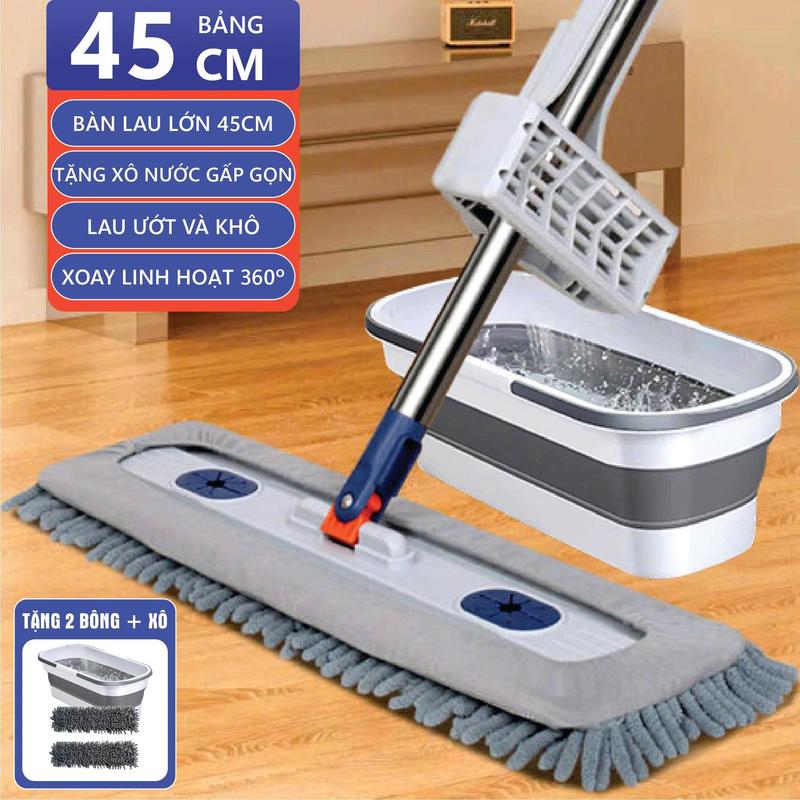DKHOUSE Cây lau nhà san hô 45x12cm, Tặng 2 Miếng Lau Và Xô Đa Năng