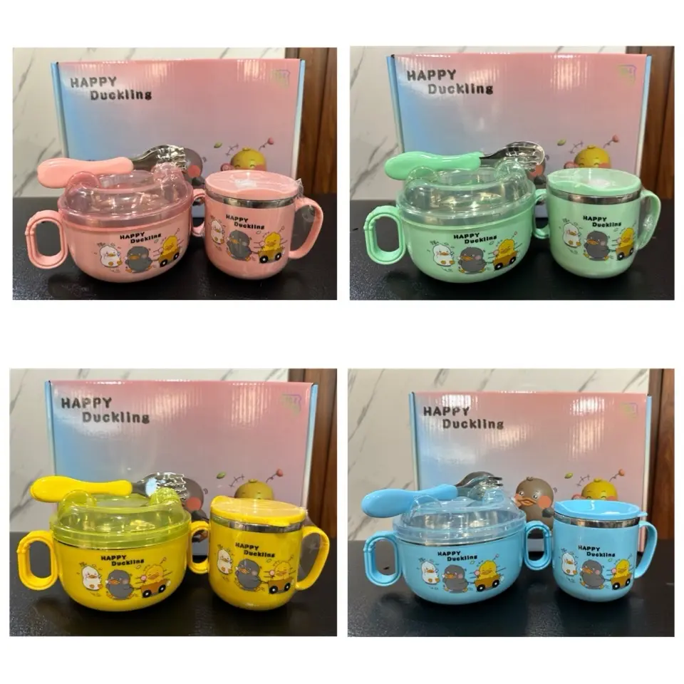 Set Makan Bayi Stainless Steel - Mangkuk, Cangkir, Sendok & Garpu