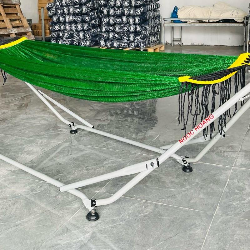 Bộ võng xếp thuyền rồng thép Sơn tĩnh điện chân đế xoay 360độ+ lưới siêu to màu xanh lá 5