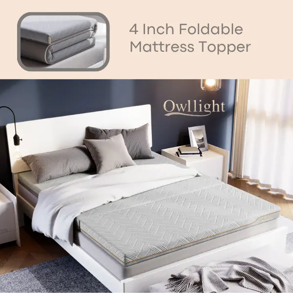 OWLLIGHT Tri-Fold Memory Foam Mattress Topper - 4 Inch, US Twin Size