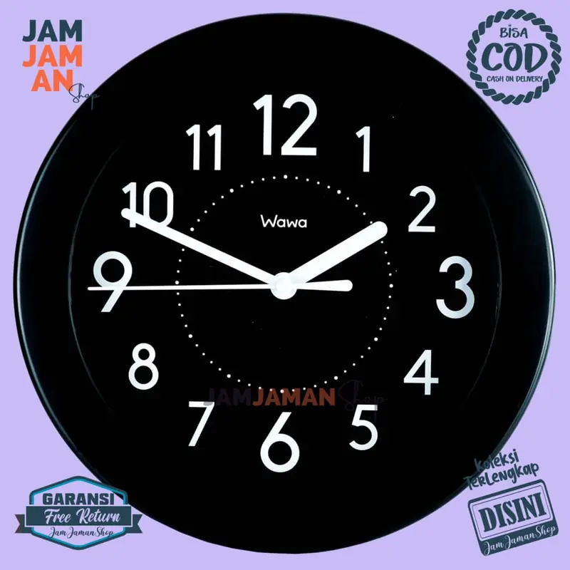 Jam Dinding Quartz BestSeller Hiasan Dinding Minimalis BestSeller Wawa WW1111-805 Unik Hitam Lucu 0